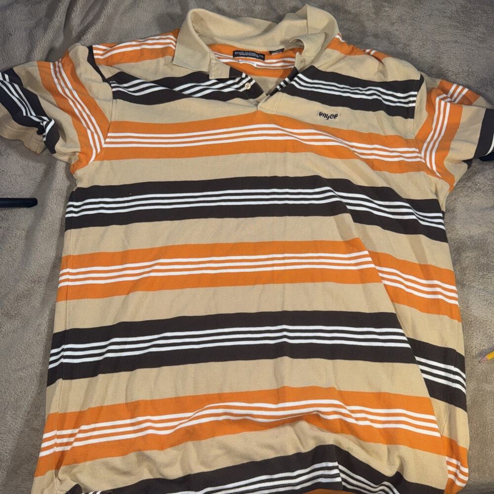 Enyce Short Sleeve Polo Shirt 3XL Brown Orange Stripes Y2K